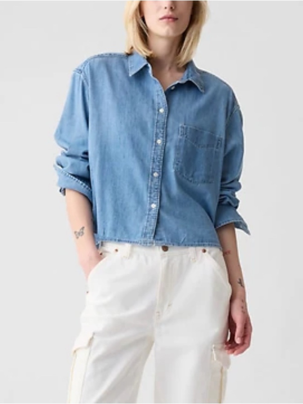 GAP Denim Crop Shirt - Picture 3 of 11